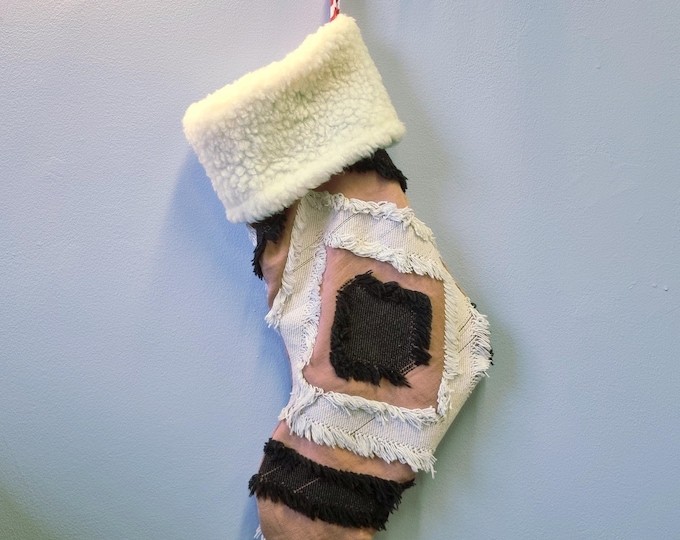 Handmade Christmas stocking vintage fabric & faux fur trim