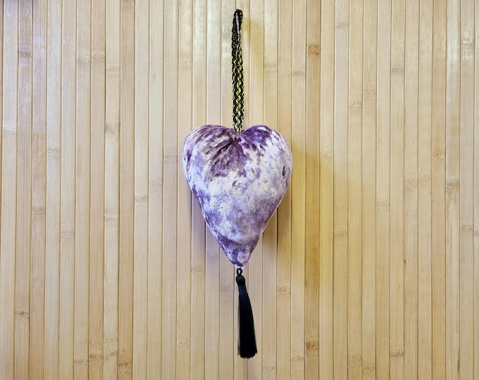 Handmade mauve rose pink velvet heart hanging ornament with tassel