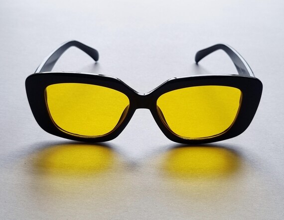 90's style chunky rectangular black sunglasses wi… - image 2