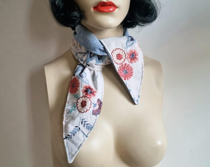 Cotton emroidered floral necktie handmade neck scarf