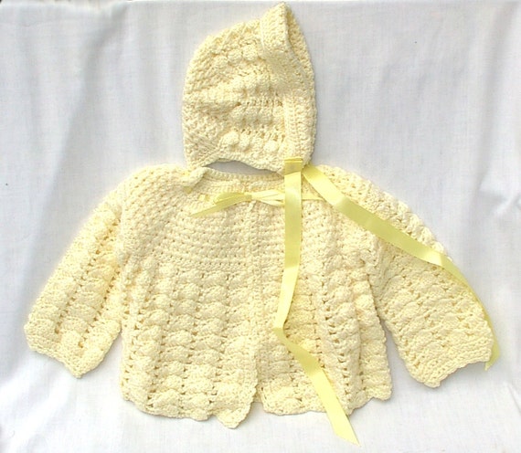 Soft Hand Crocheted Baby Bonnet and Sweater Set Baby Yellow | Etsy