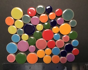 Fifty (50) Pcs Round Circles Mixed Sizes!! Glazed Ceramic Mosaic Tiles Pieces Mosaic Making Supplies Mosaic Tiles