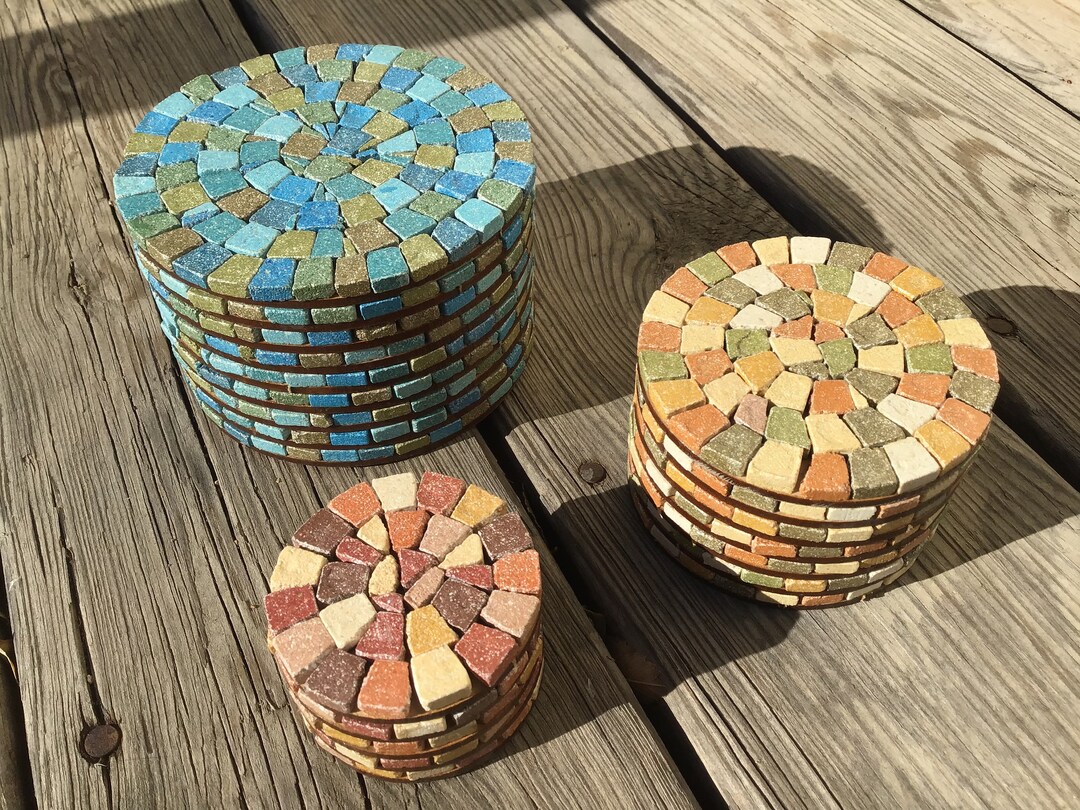 Box Tile Projects DIY Set of 3 Mosaic Stone Tile Lidded Boxes in One Kit! Tile Cutting ...