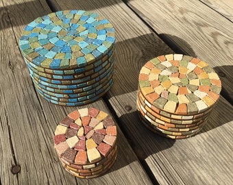 DIY Set of 3 Mosaic Stone Tile Lidded Boxes in One Kit! Tile Cutting Required for Crafters w Medium Experience Great gift for Women Crafters