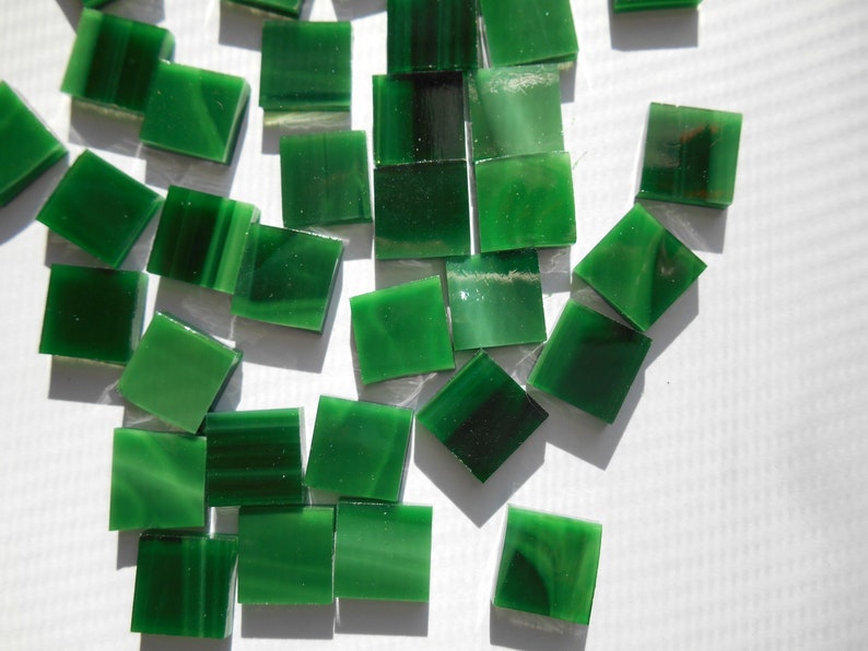 Dark Green Opaque Mosaic Glass Tiles Squares Rectangle Etsy
