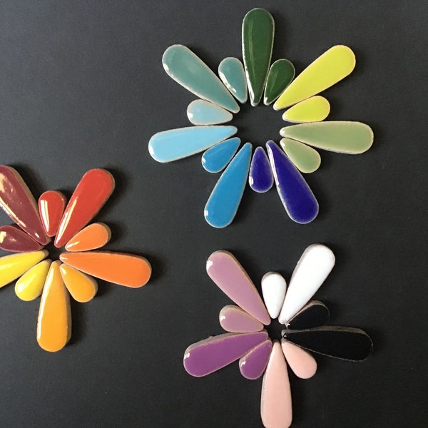 Fifty (50) Pcs Ceramic *Teardrop* Flower Petal Shaped High Glazed Mosaic Tiles Pieces Mosaic Making Supplies