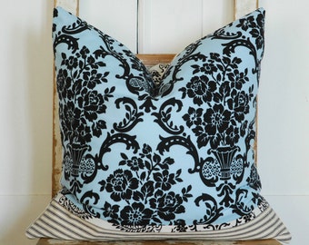 Cottage Chic Pillow, Boho Pillow, Farmhouse Pillows, Blue Pillows, Shabby Chic Pillows, Bohemian Pillows, Ticking Pillows, Black and White