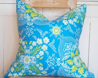 Cottage Pillow Cover, Blue Throw Pillows, Colorful Pillows, Cottage Chic Throw Pillow, Boho Pillow, Farmhouse Pillow, Country Cottage Pillow