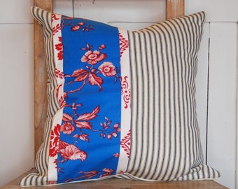 Cottage Pillows, Ticking Stripe Pillow Covers, Modern Farmhouse Pillows, Decorative Cottage Chic Throw Pillows, Bird Pillows,