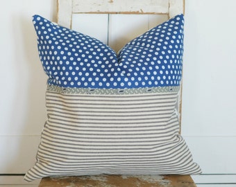 Modern Pillows, Urban Farmhouse, Ticking Stripe, Decorative Pillow, Throw Pillow, Toss Pillow, Grey Pillows, Navy Pillows, Polka Dots