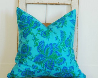 Housse de coussin bleu cottage chic, coussins décoratifs bleus, coussin shabby chic, coussin bohème, coussins décoratifs, coussin floral bleu et vert