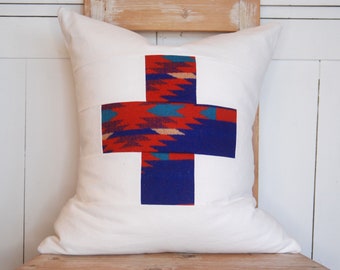 Oreiller de cabine moderne, oreiller de ferme, housse de coussin de cabine rustique, oreillers croix suisse, coussin décoratif sud-ouest, laine Pendleton