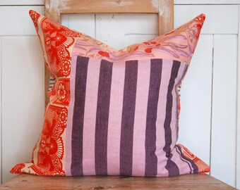 Bohemian Pillow, Cottage Chic Pillow Cover, Boho Home Decor, Ticking Stripe Throw Pillows, Colorful Pillows, Boho, Living Room Pillows