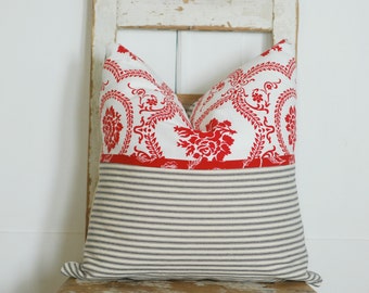Red Cottage Chic Pillow, Red Boho Pillow, Farmhouse Pillows, Red  Pillows, Red Shabby Chic Pillows, Bohemian Pillows,  Ticking Pillows