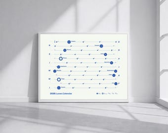 2026 Moon Phase Calendar Poster | Minimalist Lunar Calendar Wall Art | 12x16 Print