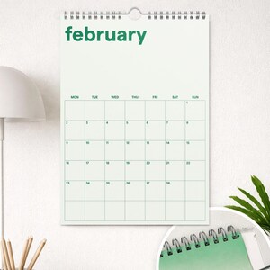 2026 Wall Calendar A4 | Minimalist Green Monthly Planner