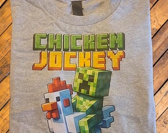 Chicken Jockey Kids Gamer Shirt: Pixelated Video Game, birthday party shirts, 67 creeper
