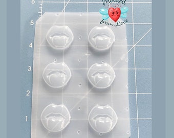 6 tiny 1 inch LIps with Tongue out Handmade Plastic Resin Mold