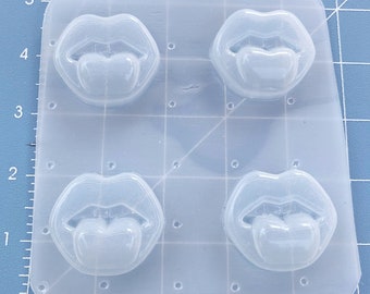 4 Small LIps with Tongue out Handmade Plastic Resin Mold