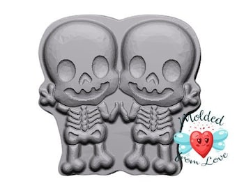 Kawaii Skeletwins Handmade Plastic mold, soap mold, bathbomb, bathbomb mold, chocolate mold, plaster mold, wax mold, Resin Mold