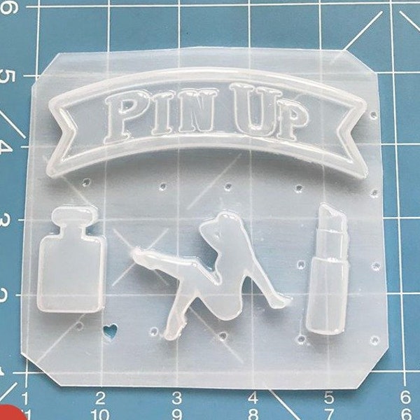 MFL Pin Up Banner Brooch 4 Cavity Handmade Plastic Resin Mold