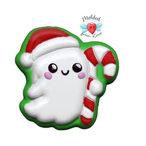 Kawaii Ghost with Candycane Handmade plastic Mold/bathbomb/bathbomb mold/bath bomb mold/wax mold/chocolate mold/plaster mold/christmas mold