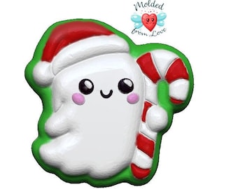 Kawaii Ghost with Candycane Handmade plastic Mold/bathbomb/bathbomb mold/bath bomb mold/wax mold/chocolate mold/plaster mold/christmas mold