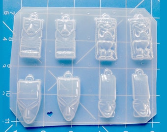 NEW! 8 small Retro Style Tiki Charms  Flexible Plastic Handmade Resin Mold