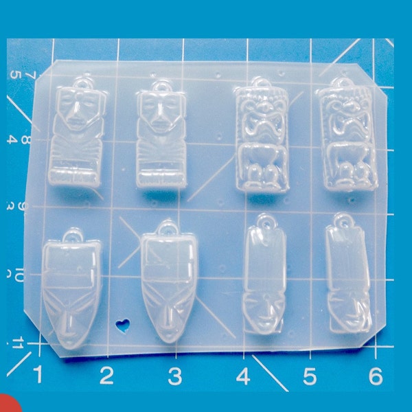 NEW! 8 small Retro Style Tiki Charms  Flexible Plastic Handmade Resin Mold