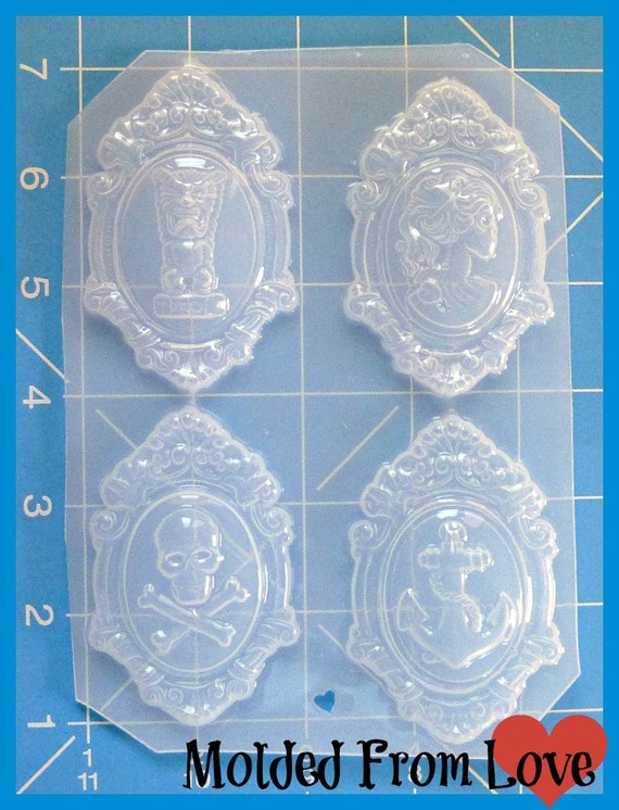 Buy Set of 4 Cameos With Ornate Settings Tiki Anchor, Skull and Skull Lady  Handmade Plastic Mold Online in India 
