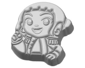 Könnte beinhalten: Eine graustufige Cartoon-Figur einer Person in historischer Militäruniform. Die Figur hat ein lächelndes Gesicht, große Augen und trägt eine Jacke mit Schulterklappen. Das Bild ist ein 3D-Rendering.
