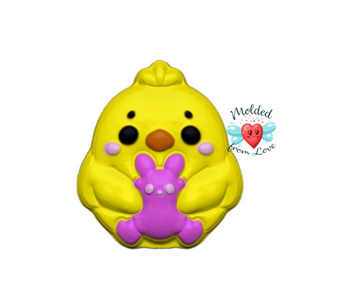 Kawaii Küken mit Hase handgemachte Kunststoffform Badebombe Mold | Kunststoffform | Seifenform | Schokoladenform | Kerzenform