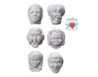 6 Bite Size Small Horror Movie Character Heads  Handmade  Resin  Mold