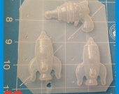 Retro Puffy Rocketships and Raygun  Handmade Plastic   Resin Mold