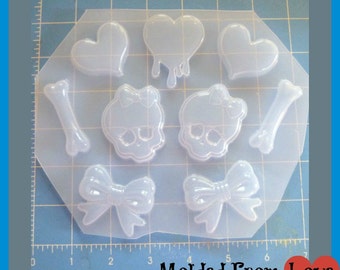 Girly Skulls Hearts and Bows  Mold Pallette  Handmade Plastic Resin Mold