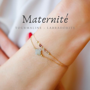 Maternity pregnancy stone bracelet, pregnancy jewelry gift, clover bracelet in labradorite and tourmaline stone, pregnant woman bracelet