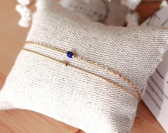 Delicate bracelet with a small lapis lazuli stone – September birthstone – Double steel bracelet – Women's birthday gift