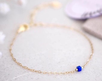 14k gold-filled lapis lazuli bracelet, delicate jewelry with a natural blue stone, personalized gift idea for women, September jewelry