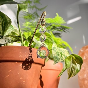 Handmade Gold Crystal Sun Catcher for Plants, Hanging Light Decor for Windows & Pots, Boho Plant Accessory, Gift for Garden and Plant Lovers