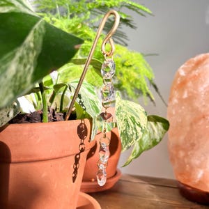 Gold Crystal Sun Catcher for Indoor Plants and Planters, Boho Hanging Light Decor for Plant Pots, Gift for Plant Lovers, House Plant Picks