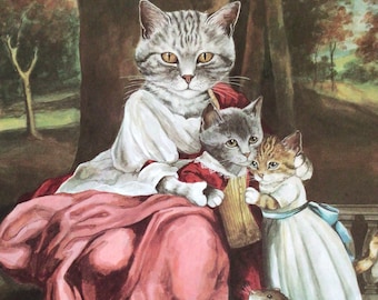 Susan Herbert, Lady Elizabeth Delme and Children, Cat Art, Spoof on Fine Art, 1990s, Bookpage Prints for Framing