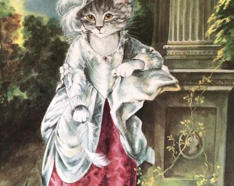Susan Herbert, Portrait of Mary Graham, Cat Art, Spoof on Fine Art, 1990s, Bookpage Prints for Framing