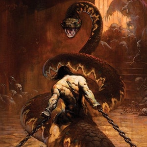 Frazetta, Bookplate Print for Framing, Collage, Junk Journal, CHAINED, Science Fiction, Fantasy