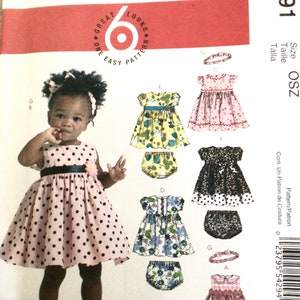 McCalls M5791, Uncut Sewing Pattern, Little Girls Lined Dresses, Panties and Headbands, Sizes Small - X-Large, 2009