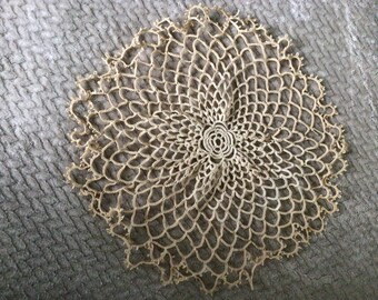 Tatted Doily, Beige Cotton Thread, 13”, Needlework, Hand Tatted, Vintage Needlecraft