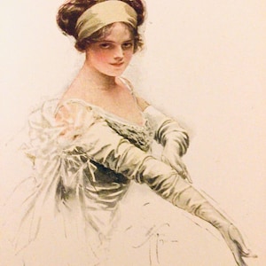 THE DEBUTANT, Harrison Fisher’s American Girls, 5” x 7.75”, Antique Book Print , Unframed, Victorian Age Fashion Art, Printed in 1912