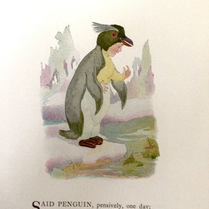 Bird Children, Penguin/Ostrich, 2-Sided Vintage Bookprints for Framing by Elizabeth Gordon, 1912