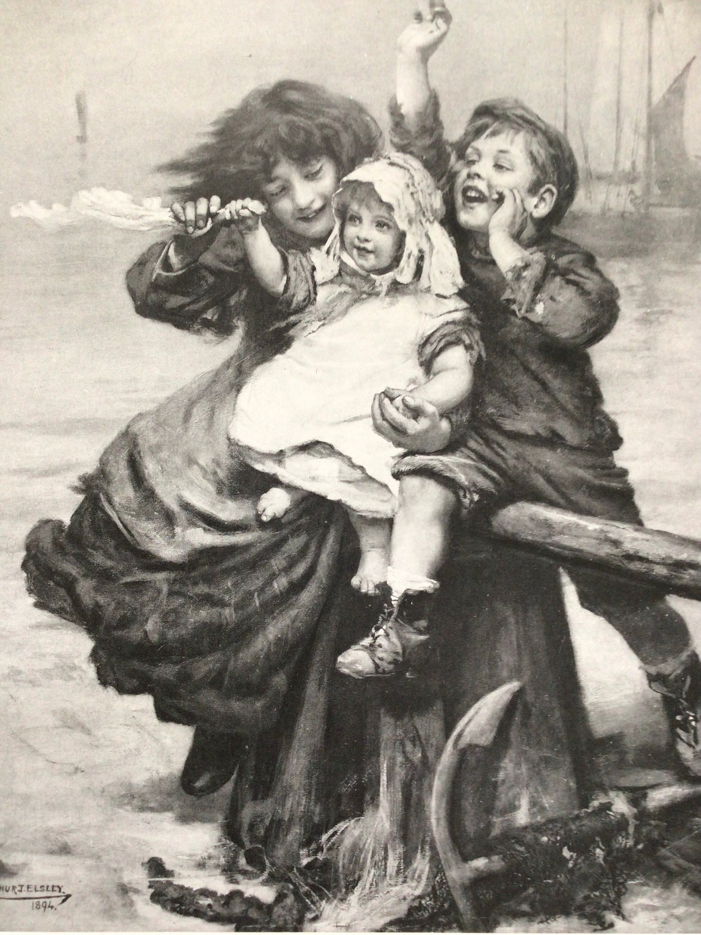 Arthur J. Elsley, Black and White Victorian Prints, Children and