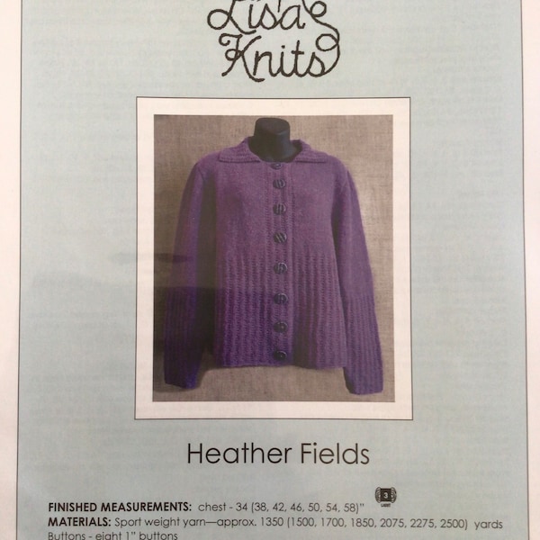 HEATHER FIELDS, Knitting Pattern For Sweater, Sportweight Yarn, by Lisa Knits, also included Pattern for Serenity Shawl, Knitting