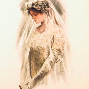THE BRIDE, Harrison Fisher’s American Girls, 5” x 7.75”, Antique Book Print , Unframed, Victorian Age Fashion Art, Printed in 1912